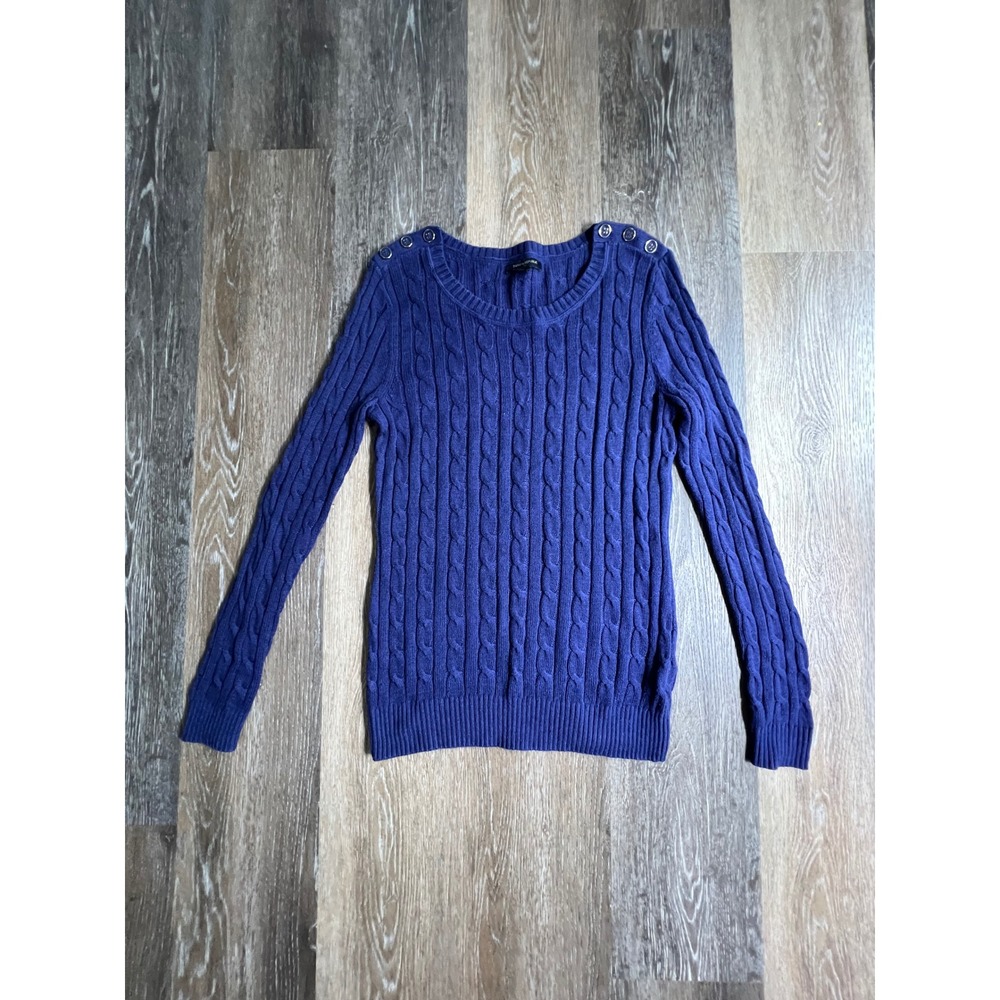 Banana Republic Sweater Womens Small Purple Cable Knit Button Shoulder Crew Neck